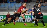 15 December 2018; Rory Scannell of Munster is tackled by Maama Vaipulu and Scott Spedding of Castres Olympique during the Heineken Champions Cup Pool 2 Round 4 match between Castres and Munster at Stade Pierre Fabre in Castres, France. Photo by Brendan Moran/Sportsfile