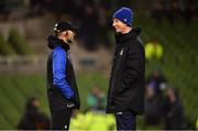 15 December 2018; Leinster head coach Leo Cullen, right, in conversation with Bath backs coach Girvan Dempsey ahead of the Heineken Champions Cup Pool 1 Round 4 match between Leinster and Bath at the Aviva Stadium in Dublin. Photo by Ramsey Cardy/Sportsfile