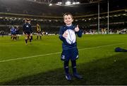 15 December 2018; Matchday mascot 5 year old Conor Ó Buachalla, from Kilmacud, Dublin, ahead of the European Rugby Champions Cup Pool 1 Round 4 match between Leinster and Bath at the Aviva Stadium in Dublin. Photo by Ramsey Cardy/Sportsfile