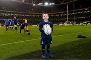 15 December 2018; Matchday mascot 5 year old Conor Ó Buachalla, from Kilmacud, Dublin, ahead of the European Rugby Champions Cup Pool 1 Round 4 match between Leinster and Bath at the Aviva Stadium in Dublin. Photo by Ramsey Cardy/Sportsfile