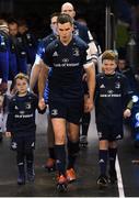15 December 2018; Leinster captain Jonathan Sexton with 5 year old Conor Ó Buachalla, from Kilmacud, Dublin, and 9 year old Simon Quinn, from Blackrock, Dublin, ahead of the European Rugby Champions Cup Pool 1 Round 4 match between Leinster and Bath at the Aviva Stadium in Dublin. Photo by Ramsey Cardy/Sportsfile