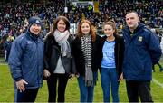 16 December 2018; Martina Cox, wife of Seán Cox, with their daughters Emma, centre, and Shauna alongside Dublin manager Jim Gavin and Meath manager Andy McEntee before the Seán Cox Fundraising match between Meath and Dublin at Páirc Tailteann in Navan, Co Meath. Photo by Piaras Ó Mídheach/Sportsfile