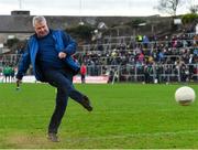 16 December 2018; Former Dublin footballer Charlie Redmond takes a penalty in a half-time competition during the Seán Cox Fundraising match between Meath and Dublin at Páirc Tailteann in Navan, Co Meath. Photo by Piaras Ó Mídheach/Sportsfile