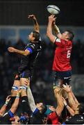 15 December 2018; Peter O’Mahony of Munster wins a lineout ahead of Yannick Caballero of Castres Olympique during the Heineken Champions Cup Pool 2 Round 4 match between Castres and Munster at Stade Pierre Fabre in Castres, France. Photo by Brendan Moran/Sportsfile
