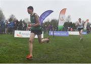 15 December 2018; Adam Ferris of St. Malachy's A.C., Co. Belfast, celebrates as he crosses the line to win the U17 Boys event during the Irish Life Health Novice & Juvenile Uneven Age Cross Country Championships 2018 at Navan Adventure Sports, Navan Racecourse in Meath. Photo by Eóin Noonan/Sportsfile