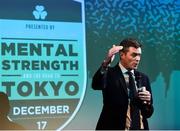 17 December 2018; ’Mental Strength and the Road to Tokyo’ is the first in a series of events hosted by Team Ireland’s Athletes’ Commission in the lead up to Tokyo 2020, focusing on mental fortitude during the qualification process of an Olympic cycle. The event was designed to prepare aspiring Olympians for their Olympic journey drawing on the experience of the Irish Olympic family. The event was attended by a wide spectrum of people across 20 sports, from junior athletes to seasoned Olympians. Speaking at the event is Olympic Federation of Ireland CEO Peter Sherrard at The Sugar Club in Dublin. Photo by Eóin Noonan/Sportsfile