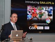 18 December 2018; The GAA today launched the innovative online GAA learning portal LCPE.ie, which supports the introduction of Physical Education at Higher and Ordinary Level in the Leaving Certificate Examination. Pictured speaking is Joe McHugh, T.D, Minister for Education and Skills, at Croke Park in Dublin. Photo by Seb Daly/Sportsfile