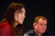 20 December 2018; Katie Taylor and her manager Brian Peters speaking during a press conference at the County Club in Dunshaughlin, Co Meath. Photo by Sam Barnes/Sportsfile