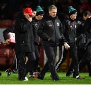 20 December 2018; Tyrone manager Mickey Harte, left, Darragh Canavan of Tyrone, son of former Tyrone player Peter Canavan, Gavin Devlin Tyrone assistant manager and Matthew Murnaghan come off at half time of the Bank of Ireland Dr. McKenna Cup Round 1 match between Derry and Tyrone at Celtic Park, Derry. Photo by Oliver McVeigh/Sportsfile