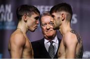 21 December 2018; Michael Conlan, left, and Jason Cunningham face off ahead of their Featherweight bout at Manchester Central in Manchester, England. Photo by David Fitzgerald/Sportsfile
