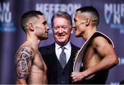 21 December 2018; Carl Frampton, left, and Josh Warrington face off following the weigh in ahead of their IBF World Featherweight title bout at Manchester Central in Manchester, England. Photo by David Fitzgerald/Sportsfile