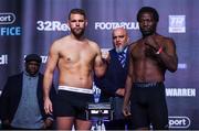 21 December 2018; Billy Joe Saunders, left, and Charles Adamu face off ahead of their middleweight bout at Manchester Central in Manchester, England. Photo by David Fitzgerald/Sportsfile