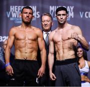 21 December 2018; Liam Williams, left, and Mark Heffron face off following the weigh in ahead of their vacant British Middleweight title bout at Manchester Central in Manchester, England. Photo by David Fitzgerald/Sportsfile