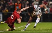 21 December 2018; Henry Speight of Ulster is tackled by Tommy O’Donnell of Munster during the Guinness PRO14 Round 11 match between Ulster and Munster at the Kingspan Stadium in Belfast. Photo by Oliver McVeigh/Sportsfile