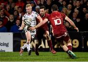 21 December 2018; Dave Shanahan of Ulster in action against Sammy Arnold of Munster during the Guinness PRO14 Round 11 match between Ulster and Munster at the Kingspan Stadium in Belfast. Photo by Oliver McVeigh/Sportsfile