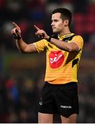21 December 2018; Referee Sean Gallagher during the Guinness PRO14 Round 11 match between Ulster and Munster at the Kingspan Stadium in Belfast. Photo by Ramsey Cardy/Sportsfile