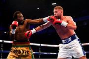 22 December 2018; Charles Agamu, left, in action against Billy Joe Saunders during their middleweight bout at the Manchester Arena in Manchester, England. Photo by David Fitzgerald/Sportsfile