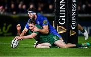 22 December 2018; Jack Carty of Connacht touches down for a 22 drop out ahead of Caelan Doris of Leinster  during the Guinness PRO14 Round 11 match between Leinster and Connacht at the RDS Arena in Dublin. Photo by Sam Barnes/Sportsfile