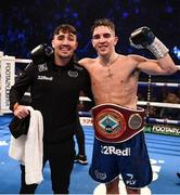 22 December 2018; Michael Conlan, right, with his brother Jamie celebrate after defeating Jason Cunningham in his Featherweight bout at the Manchester Arena in Manchester, England. Photo by David Fitzgerald/Sportsfile