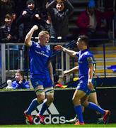 22 December 2018; Dan Leavy of Leinster celebrates after scoring his side's fourth try with teammate Noel Reid, right, during the Guinness PRO14 Round 11 match between Leinster and Connacht at the RDS Arena in Dublin. Photo by Ramsey Cardy/Sportsfile