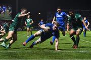 22 December 2018; Dan Leavy of Leinster dives over to score his side's fourth try during the Guinness PRO14 Round 11 match between Leinster and Connacht at the RDS Arena in Dublin. Photo by Matt Browne/Sportsfile