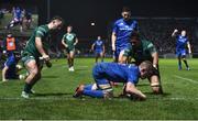 22 December 2018; Dan Leavy of Leinster scores his side's fourth try during the Guinness PRO14 Round 11 match between Leinster and Connacht at the RDS Arena in Dublin. Photo by Matt Browne/Sportsfile