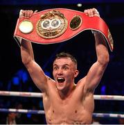 22 December 2018; Josh Warrington celebrates after defeating Carl Frampton in their IBF World Featherweight title bout at the Manchester Arena in Manchester, England. Photo by David Fitzgerald/Sportsfile