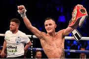 22 December 2018; Josh Warrington celebrates after defeating Carl Frampton in their IBF World Featherweight title bout at the Manchester Arena in Manchester, England. Photo by David Fitzgerald/Sportsfile