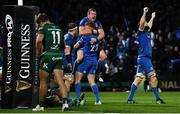 22 December 2018; Leinster players including Seán Cronin, Ciarán Frawley, 22, and Scott Fardy, right, celebrate at the fiinal whistle of the Guinness PRO14 Round 11 match between Leinster and Connacht at the RDS Arena in Dublin. Photo by Ramsey Cardy/Sportsfile