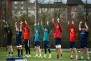 27 December 2018; Players, from left, Sam Arnold, Arno Botha, Chris Farrell, Rory Scannell, Conor Murray, Darren O'Shea, Andrew Conway, and Ciaran Parker during Munster Rugby squad training at the University of Limerick in Limerick. Photo by Diarmuid Greene/Sportsfile