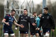 27 December 2018; Peter O'Mahony, left, Niall Scannell, centre, and Billy Holland in conversation during Munster Rugby squad training at the University of Limerick in Limerick. Photo by Diarmuid Greene/Sportsfile