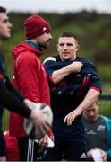27 December 2018; Andrew Conway and backline and attack coach Felix Jones in conversation during Munster Rugby squad training at the University of Limerick in Limerick. Photo by Diarmuid Greene/Sportsfile