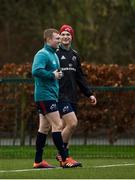 27 December 2018; Keith Earls, left, and Tyler Bleyendaal in conversation during Munster Rugby squad training at the University of Limerick in Limerick. Photo by Diarmuid Greene/Sportsfile