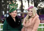 28 December 2018; Lisa Griffin, left, from Ballaghadreen, Co Roscommon, and Karrina Johnson from Gorteen, Co Sligo, enjoying day three of the Leopardstown Festival at Leopardstown racecourse in Dublin. Photo by Barry Cregg/Sportsfile
