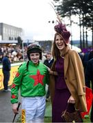 28 December 2018; Winner of the best dressed competition Paula Gannon, from Athlone, Co Roscommon, with jockey Sean Flanagan during day three of the Leopardstown Festival at Leopardstown Racecourse in Dublin. Photo by David Fitzgerald/Sportsfile
