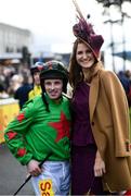 28 December 2018; Winner of the best dressed competition Paula Gannon, from Athlone, Co Roscommon, with jockey Sean Flanagan during day three of the Leopardstown Festival at Leopardstown Racecourse in Dublin. Photo by David Fitzgerald/Sportsfile