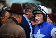 28 December 2018; David Mullins with Willie Mullins after winning the Savills Steeplechase on Kemboy during day three of the Leopardstown Festival at Leopardstown Racecourse in Dublin. Photo by David Fitzgerald/Sportsfile