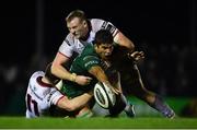 28 December 2018; Jarrad Butler of Connacht is tackled by Angus Kernohan, left, and Kieran Treadwell of Ulster during the Guinness PRO14 Round 12 match between Connacht and Ulster at the Sportsground in Galway. Photo by Piaras Ó Mídheach/Sportsfile