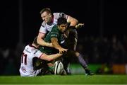28 December 2018; Jarrad Butler of Connacht is tackled by Angus Kernohan, left, and Kieran Treadwell of Ulster during the Guinness PRO14 Round 12 match between Connacht and Ulster at the Sportsground in Galway. Photo by Piaras Ó Mídheach/Sportsfile