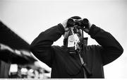 29 December 2018; (EDITOR'S NOTE; Image has been converted to Black & White) Martin Laffin, from Nenagh, Co Tipperary, inspects the course prior to day four of the Leopardstown Festival at Leopardstown Racecourse in Dublin. Photo by David Fitzgerald/Sportsfile