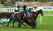 29 December 2018; Crocodile Dundee, with Conor Brassil up, centre, falls at the last alongside Sweet Destination, with Sean O'Keefe up, left, and Tyrell's Succes, with J.B. Kane, right, during the Adare Manor Opportunity Handicap Steeplechase during day four of the Leopardstown Festival at Leopardstown Racecourse in Dublin. Photo by David Fitzgerald/Sportsfile