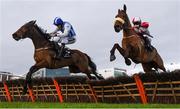 29 December 2018; Castlebawn West, with Ruby Walsh up, left, jump the last ahead of The Big Dog, with David Mullins up, on their way to winning the Pigsback.com Maiden Hurdle during day four of the Leopardstown Festival at Leopardstown Racecourse in Dublin. Photo by David Fitzgerald/Sportsfile