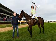 29 December 2018; Jockey Patrick Mullins celebrates on Sharjah after winning the Ryanair Hurdle during day four of the Leopardstown Festival at Leopardstown Racecourse in Dublin. Photo by Barry Cregg/Sportsfile