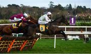 29 December 2018; Sharjah, with Patrick Mullins up, right, jump the last ahead of Samcro, with Jack Kennedy up, centre, and Tombstone, with Davy Russell up, on their way to winning the Ryanair Hurdle during day four of the Leopardstown Festival at Leopardstown Racecourse in Dublin. Photo by David Fitzgerald/Sportsfile