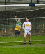 29 December 2018; Offaly supporter Mick McDonagh signals for a point for Offaly during the Bord na Móna O'Byrne Cup Round 2 match between Westmeath and Offaly at Lakepoint Park, St Loman's GAA Club in Mullingar, Westmeath. Photo by Piaras Ó Mídheach/Sportsfile