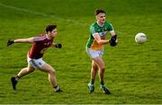 29 December 2018; Aaron Leavy of Offaly in action against Callum McCormack of Westmeath during the Bord na Móna O'Byrne Cup Round 2 match between Westmeath and Offaly at Lakepoint Park, St Loman's GAA Club in Mullingar, Westmeath. Photo by Piaras Ó Mídheach/Sportsfile
