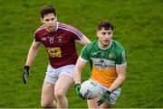 29 December 2018; Joseph O'Connor of Offaly in action against Callum McCormack of Westmeath during the Bord na Móna O'Byrne Cup Round 2 match between Westmeath and Offaly at Lakepoint Park, St Loman's GAA Club in Mullingar, Westmeath. Photo by Piaras Ó Mídheach/Sportsfile