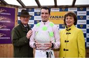 29 December 2018; Patrick Mullins, centre, celebrates with his father Willie and mother Jackie after winning the Ryanair Hurdle on Sharjah during day four of the Leopardstown Festival at Leopardstown Racecourse in Dublin. Photo by David Fitzgerald/Sportsfile