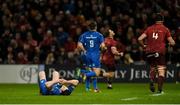29 December 2018; Jonathan Sexton of Leinster reacts after colliding off the ball with Jean Kleyn of Munster during the Guinness PRO14 Round 12 match between Munster and Leinster at Thomond Park in Limerick. Photo by Diarmuid Greene/Sportsfile