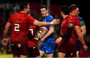 29 December 2018; Jonathan Sexton of Leinster and Joey Carbery of Munster following a tussle between both sets of players during the Guinness PRO14 Round 12 match between Munster and Leinster at Thomond Park in Limerick. Photo by Ramsey Cardy/Sportsfile